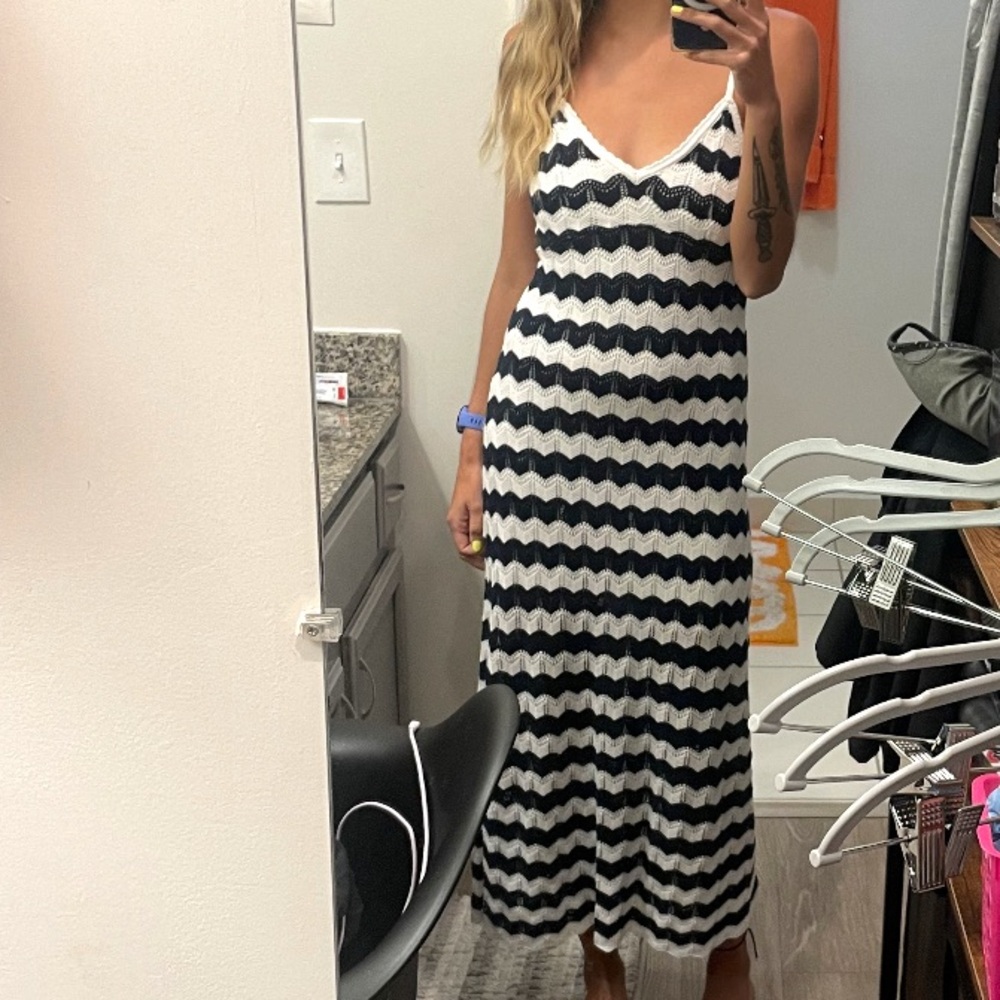 Navy and white striped dress